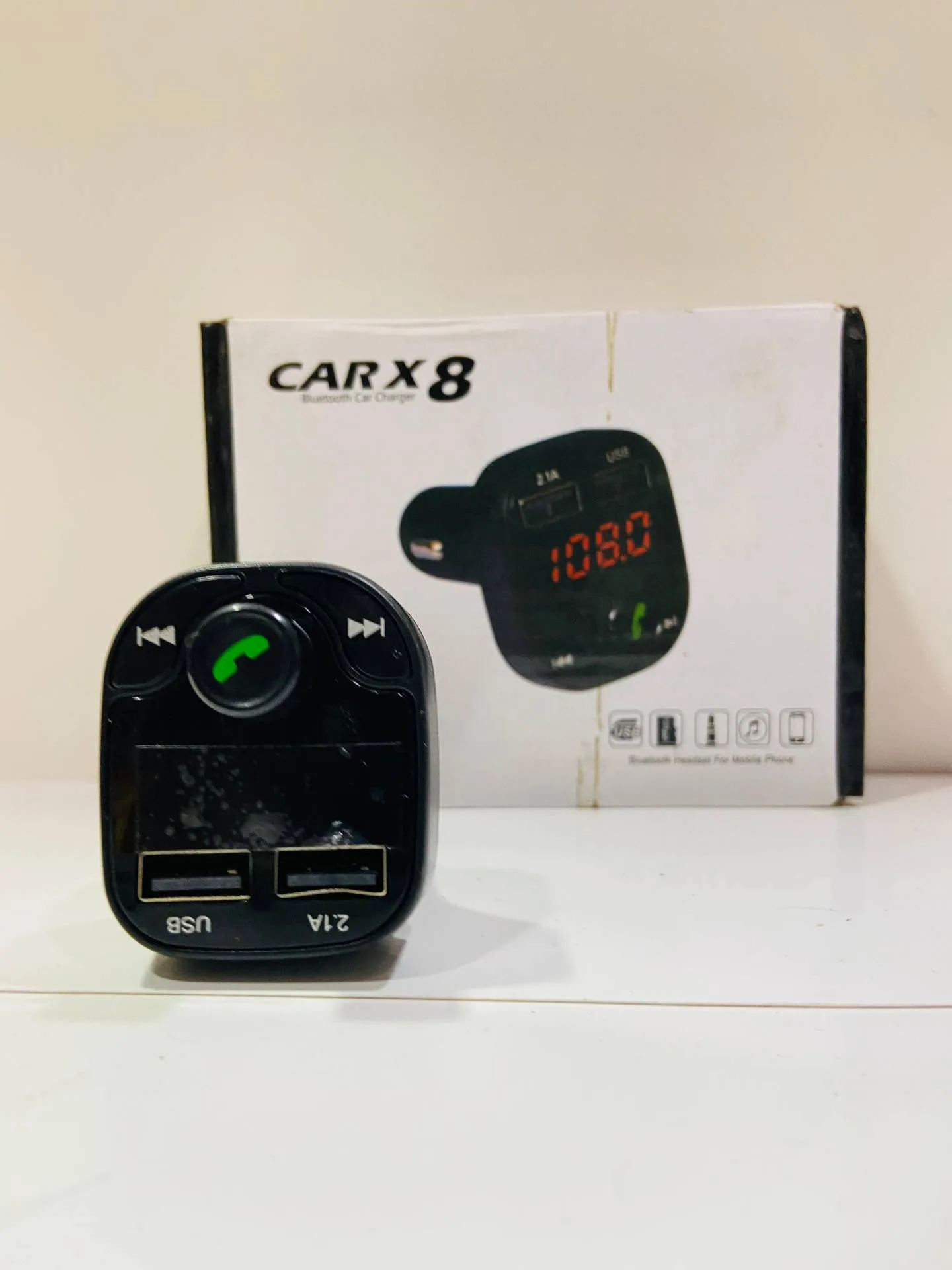 IMG-20250812-WA0122 Printme Universal Car Bluetooth- CAR X8 FM Transmitter Car Kit for Hands Free Call Receiver/Stereo Music Player/TF Card/Aux - Image 1