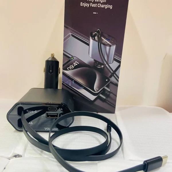 BIYALI 4 in 1 Retractable Car Charger – 100W Super Fast