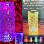 Lamp,16 Color Changing Rose Crystal Diamond Table Lamp,USB Rechargeable Touch Bedside Lamp Night Light with Remote Control, for Bedroom Living Room Party Dinner Decor