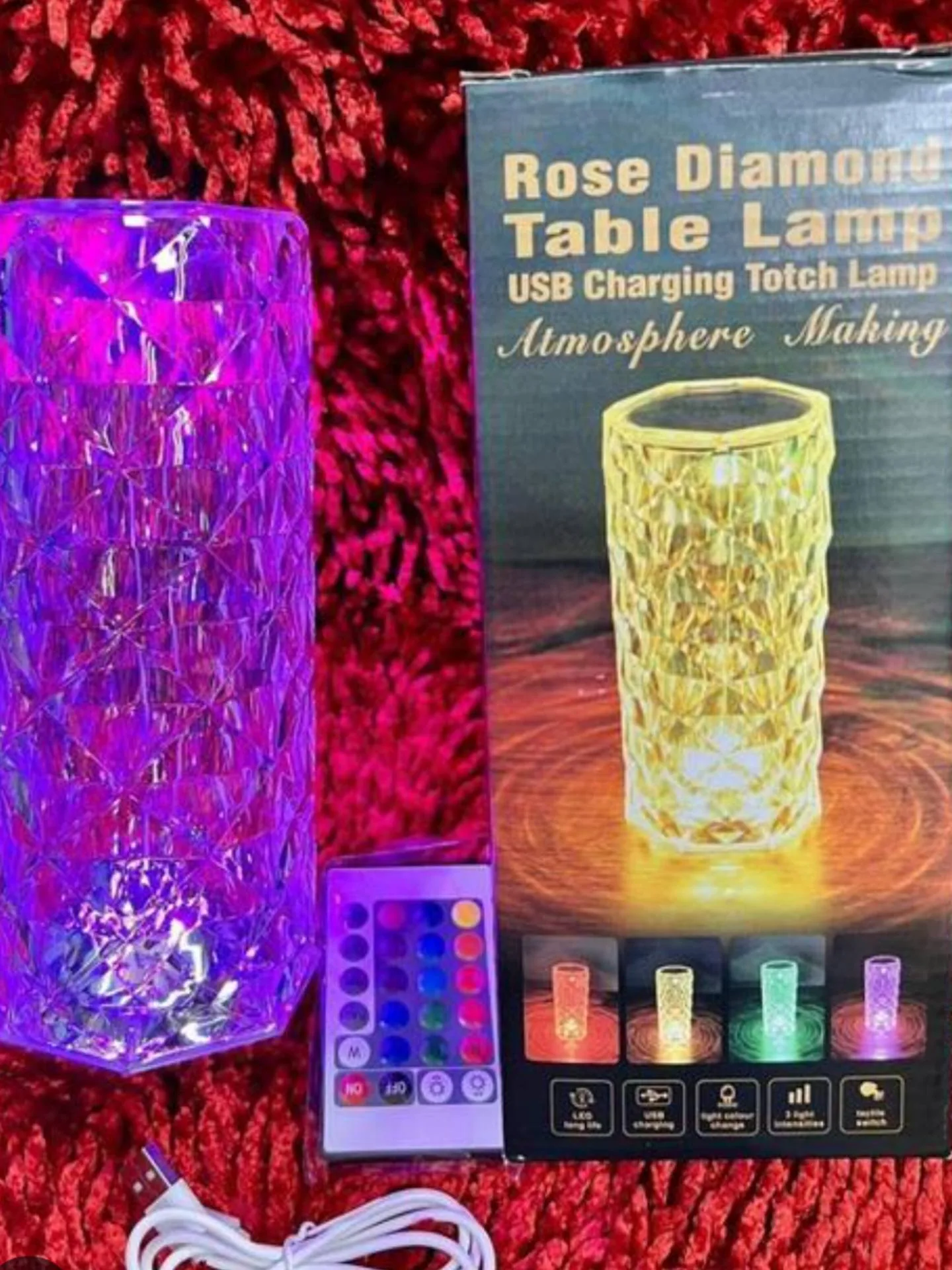 InShot_20250816_152716891 Lamp,16 Color Changing Rose Crystal Diamond Table Lamp,USB Rechargeable Touch Bedside Lamp Night Light with Remote Control, for Bedroom Living Room Party Dinner Decor - Image 1