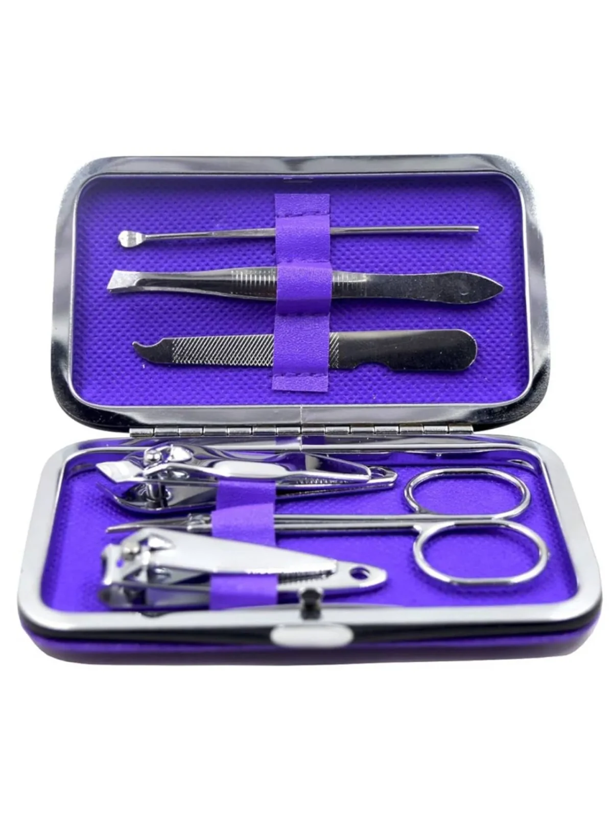 Material: Iron Package Content:- 6 Tools in 1 Manicure Kit Tool Name - (Nail File, Ear Pick, Eyebrow Tweezers, Diagonal Nail Clipper, Eyebrow scissor, Nail Clipper) EASY TO CARRY: Button box and round-arc corner design, easy to store and carry. You can carry it with you in your bag everyday or pack it with you when you go traveling. IDEAL GIFT: Our Manicure Tools Aesthetic packaging design,the case is made of high-quality fabric and PU leather, stylish and elegant, a perfect gift. - Image 2