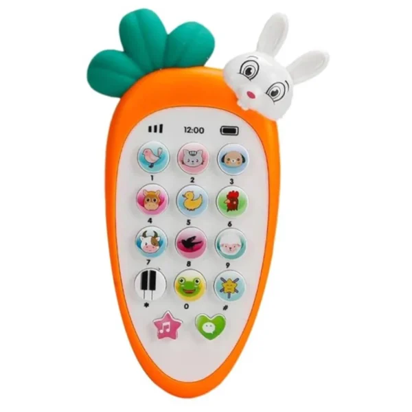 Radish Style Cute Rabbit Face Pretend Play Cell Phone Toy for Kids, Toddlers with Music, Ringtones, Lights - Birthday Party Favors and Gifts for Girls (Orange)