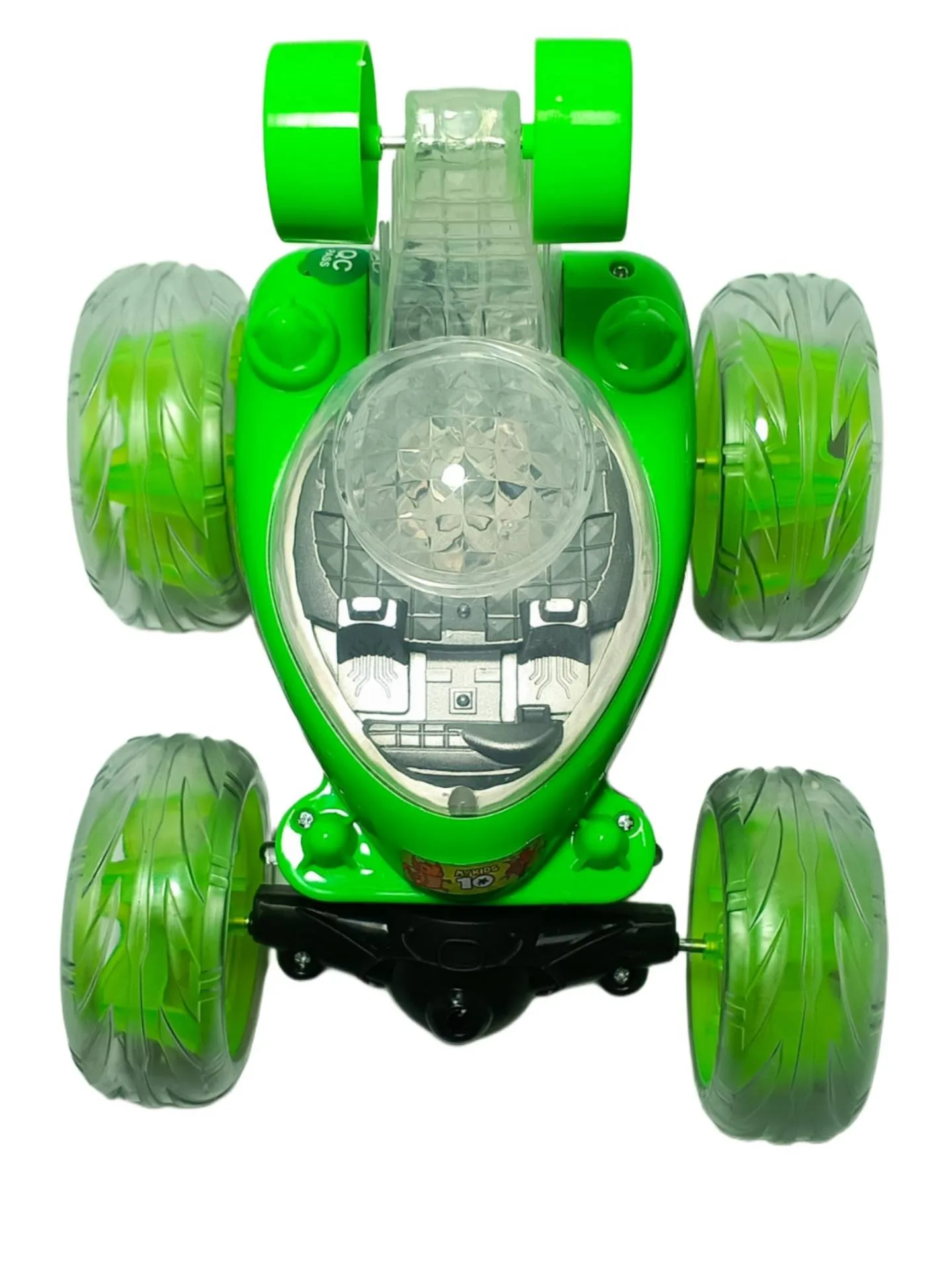 InShot_20250817_123923072 out of 5 stars (3) TOYS-TALK Rechargeable Stunt Car Toy for Kids | 360° Spin, LED Lights, USB Charging, Remote Control Car Toy for Boys & Girls Age 3+ (Green, 9802) - Image 1