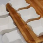 Signature Modern Lazy Susan Appetizer and Condiment Server Set with 6 Unique Design Serving Dishes and a Bamboo Lazy Suzan Serving Tray