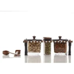 Khatli Style 4 Bottles Multipurpose Revolving Spice Rack Jars & Containers, Khatli Set Spice Jars for Kitchen (KHATLI Set (Brown))