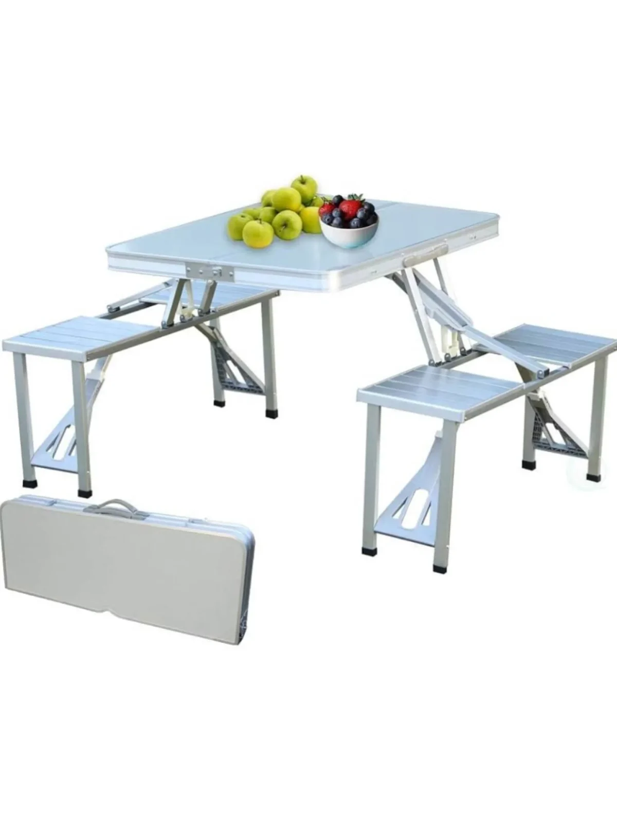 Heavy Duty Aluminium Portable Folding Picnic Table & Chairs Set with Umbrella - Image 2