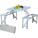 Heavy Duty Aluminium Portable Folding Picnic Table & Chairs Set with Umbrella