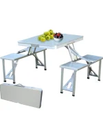 Heavy Duty Aluminium Portable Folding Picnic Table & Chairs Set with Umbrella