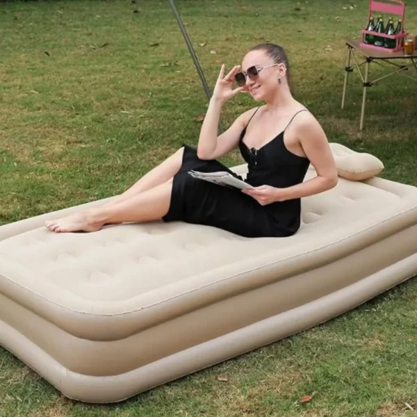 Bed, Inflatable with Built-in Electric Pump, 3 Mins Quick Self-Inflation/Deflation Guest Air Mattress, Blow Up Bed for Home Portable Camping Travel